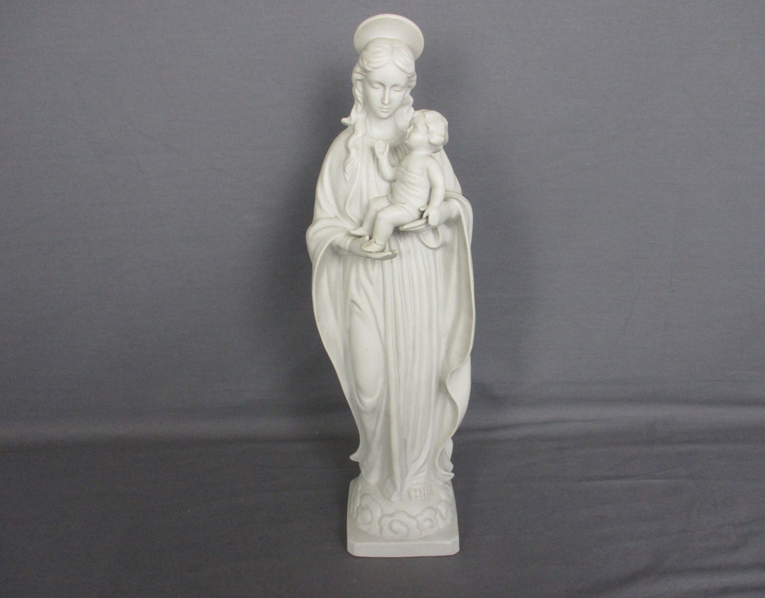 French Antique 1900 Bisque Statue Virgin Mary Our Lady Madonna Infant ...
