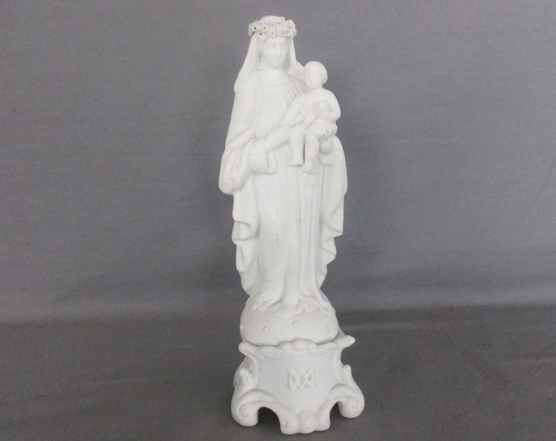 Antique Bisque Porcelain Statue Virgin Our Lady Mary Madonna With ...