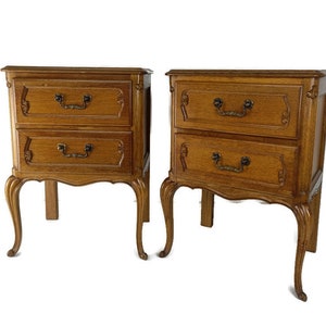 Couple French Louis XV/XVI Style Wooden Nightstands Chest of Drawers Vintage Modernist 