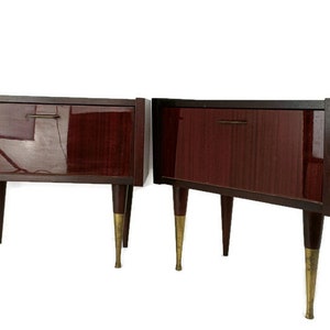 Pair Couple Vintage Nightstands End tables Mid Century Modern Wood Retro WOW Lackered