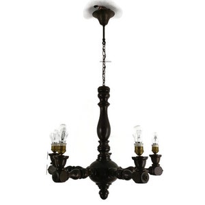 hand Carved Wooden Chandelier 5 arm 5 lights Art Deco Style Vintage Farmhouse style