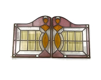 antique Art Deco Leaded Glass Pair Polychrome WIndows Reclaimed Architectural  Panels Stunning
