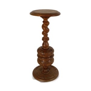 Ornate Carved Wooden Barley twist Pedestal hand Carved Wood Wooden Side table plant Stand,