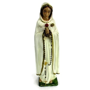 Vintage Statue Our Lady Maria Rosa Mystica Loreto Italian Plaster Collector