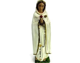 Statue vintage Notre-Dame Maria Rosa Mystica Loreto, collectionneur italien en plâtre