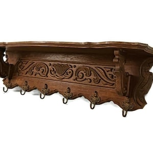 Hermoso perchero de madera tallado a mano para abrigos y sombreros, muebles de pasillo de cocina, ganchos de ángel antiguos