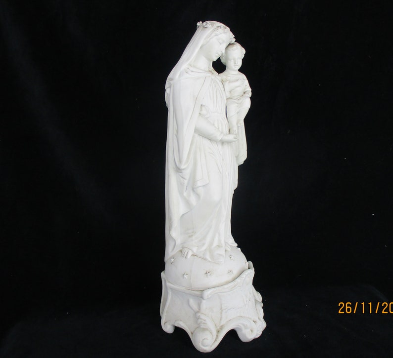 Large French Antique 1900 Bisque Statue Virgin Mary Our Lady Madonna ...