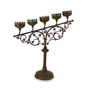 Candle Holder Brass Ornate Hollywood regency Style Stylish Candelabra Leafs 5 arm