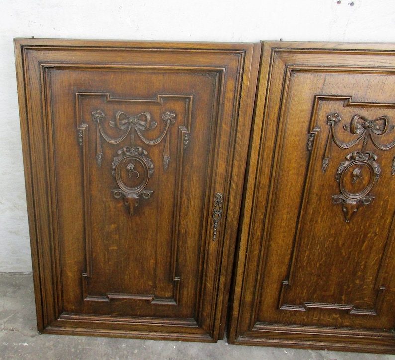 Pair L Carved Wood Oak Kitchen Cabinet Doors Panels Reclaimed | Etsy