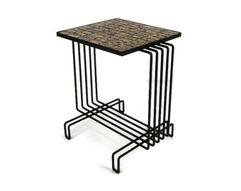 Vintage Retro Small Side Occasional table, wrought iron Mosaic ceramic Tiles Funky