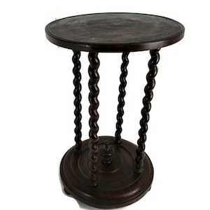 Barley Twist Wooden Side Display Coffee Table Pedestal Plant Stand Hand Carved Gorgeous Barn Country Farmhouse style Extremely rare