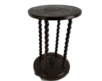 Barley Twist Wooden Side Display Coffee Table Pedestal Plant Stand Hand Carved Gorgeous Barn Country Farmhouse style Extremely rare