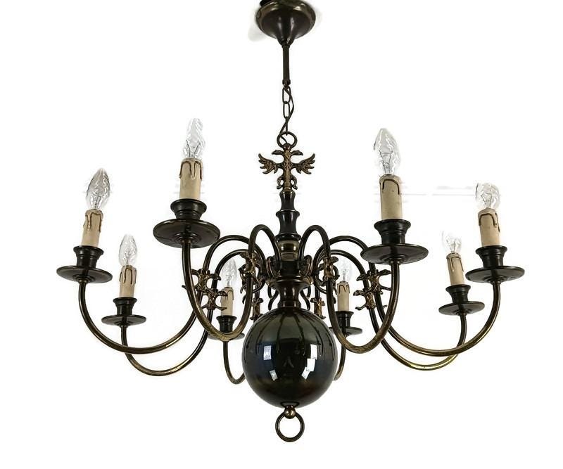 Lustre Hollandais Flamand En Laiton Vintage Style Grange Moderniste 8 Lumières Aigles