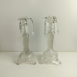 Couple Candle Holders Art Glass s  Holy Heart Virgin Mary Christ Prisms Vintage
