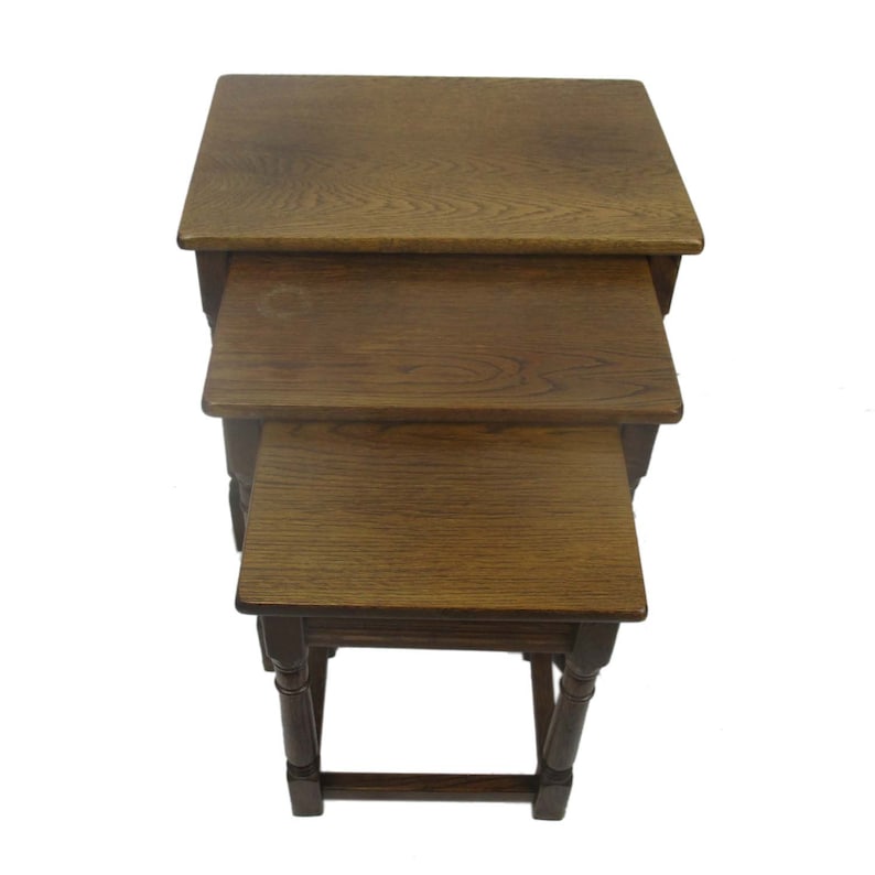 Set of 3 Wood Stacking Nesting Tables Vintage Mid Century Oak