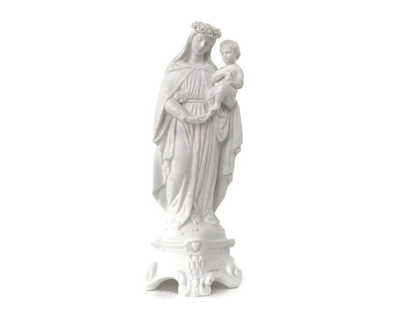French Antique 1900 Bisque Statue Virgin Mary Our Lady Infant Jesus ...