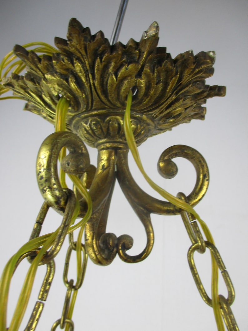 Art Nouveau Pendant Chandelier Alabaster Amber Flower Shades 4 Lights Ormolu