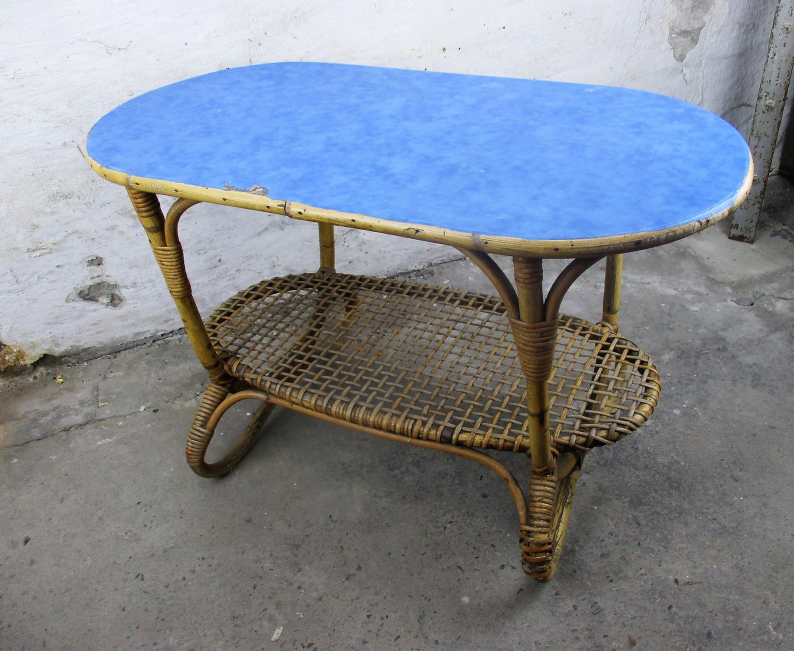 Small Vintage Coffee Table Side Occasional Table Rattan Etsy