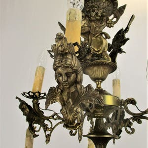 Large French Impressive 12 Arms Lights Castle Medusa Chandelier Lion Heads HTF image 3