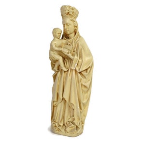 Statue Virgin Mary Madonna Crowned Infant Child Plaster Vintage Large Beautiful