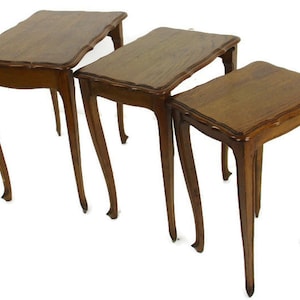 Set of 3 Wood Stacking Nesting Tables Louis XV style Vintage Mid Century Wood