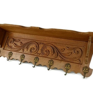 Hand Carved Wood Coat Hat Rack Ornate Breughel style Wood Antique