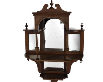 Gothic Antique Hand Carved Ornate Kitchen Rack Shelve Mirrors Inlay Oak Stunning