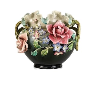 Planter Cache Pot French Pottery Faience Majolica Flowers Art Deco Basket Gorgeous Large