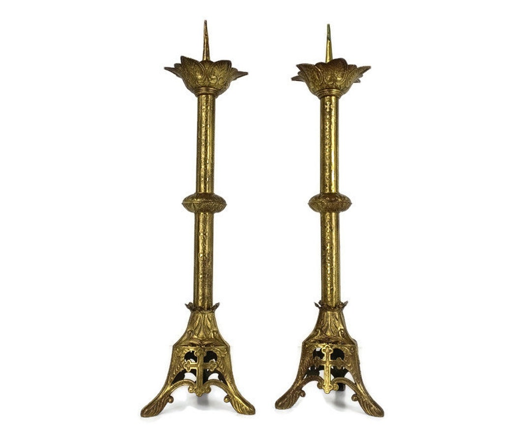 Impressive Antique Large Candle Holders Sticks Church Ornate Etsy