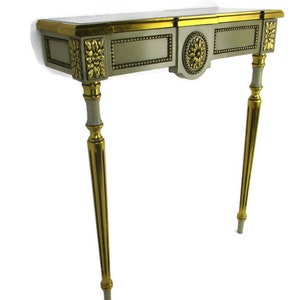 Wooden Wall Hallway Console table Ornate Smoked Glass top Hollywood Regency WOW