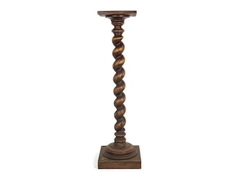 Tall Hand Carved Wood Barley Twist Pedestal Display Side Table Plant Stand Barn