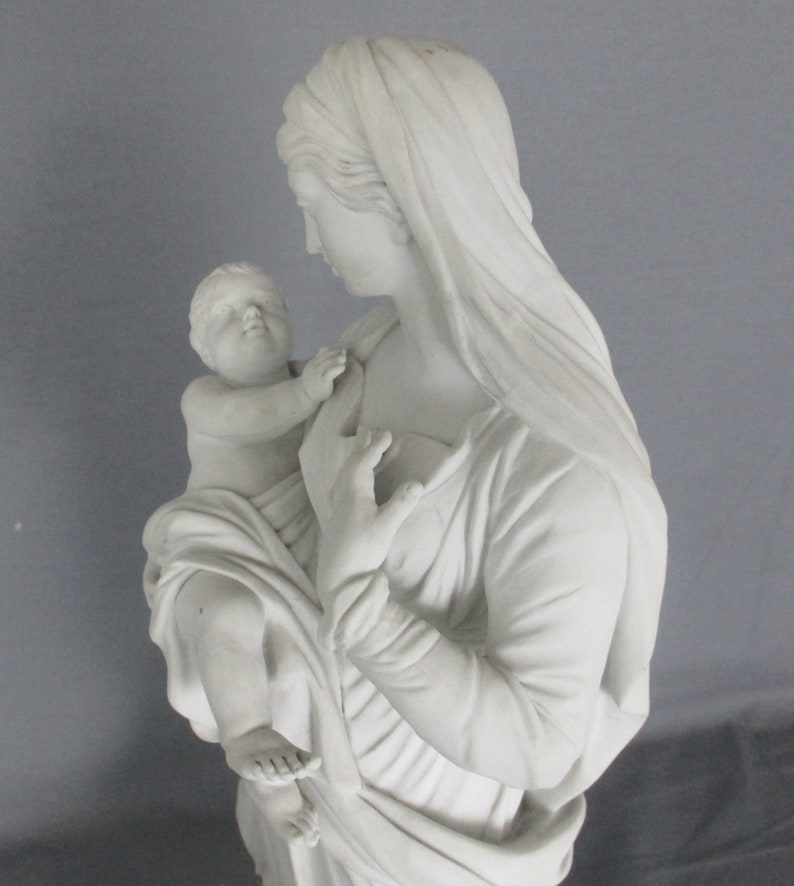 Large French Antique 1900 Bisque Statue Virgin Mary Our Lady Infant ...