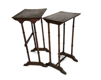 Set of two Nesting stacking tables Edwardian Antique carved wood France Rare