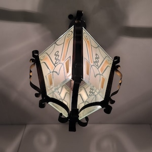 Art-Deco-Anhänger Laterne Glas Messing Flur Leuchte Licht