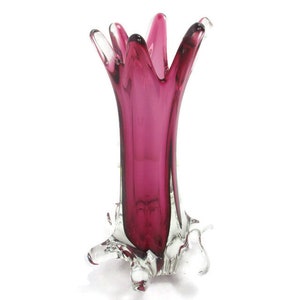 Italian Vintage Cranberry   Art Glass   Vase  Murano Style Swirled Beautiful