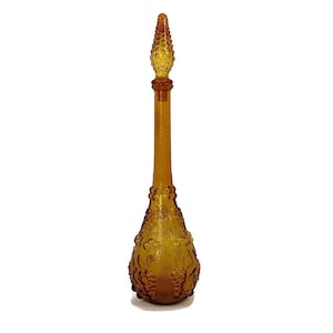 Vintage Art Bubbled Glass Amber Brown Empoli Bottle Italian Decorative Retro 