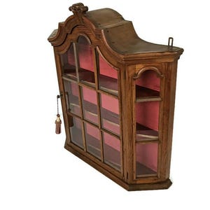 Carved Wood glass doors Display Cabinet  Modernist Vintage large