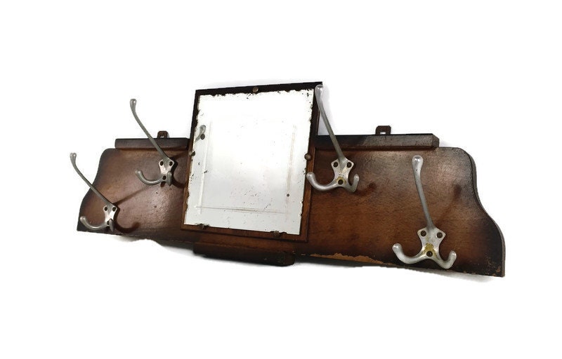 Porte-Manteau Chapeau Porte-Manteau Vintage En Laiton Pour Chemin De Fer, Miroir Industriel Moderne Coupé Transparent Du Milieu Siècle
