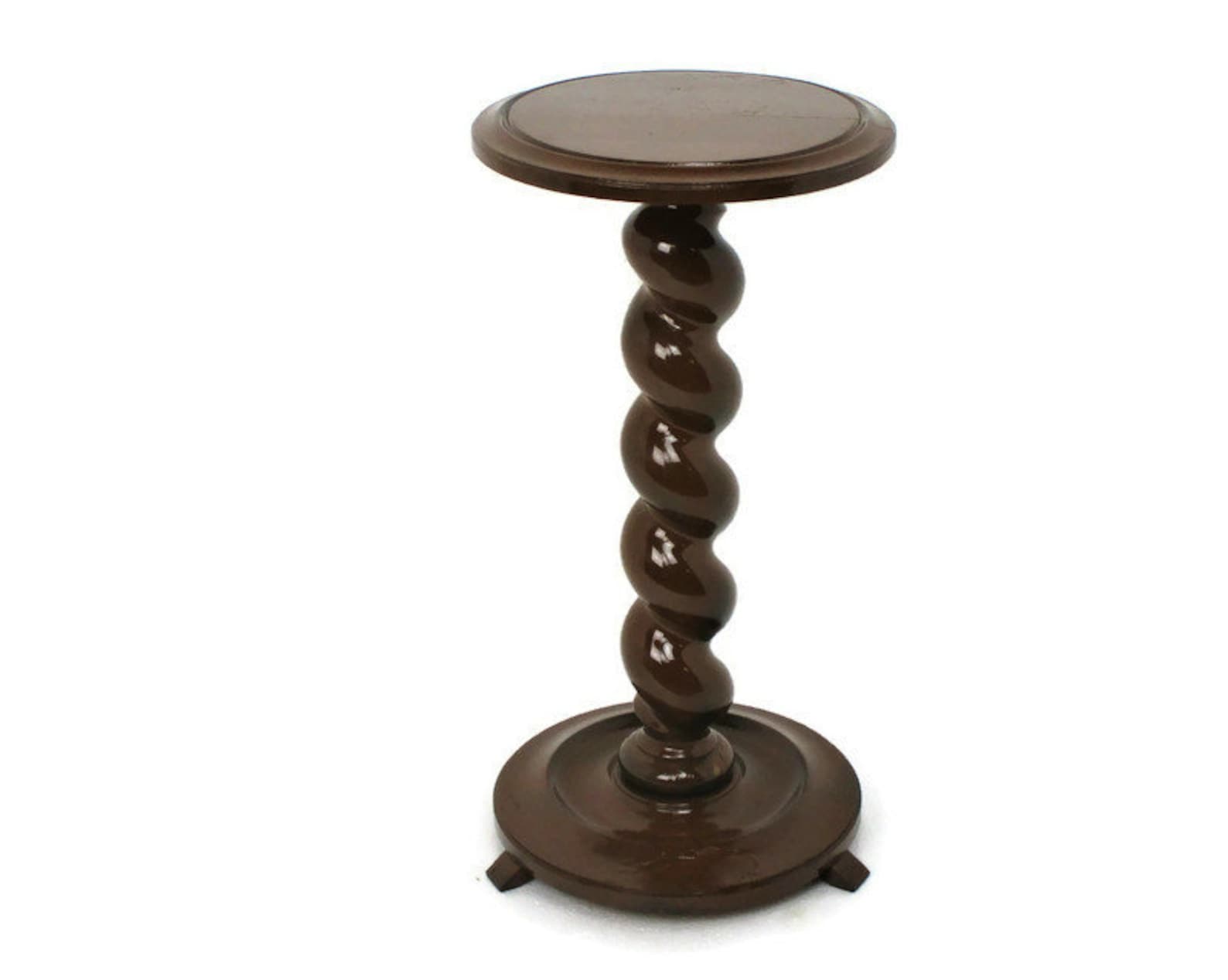Hand Carved Wooden Barley Twist Pedestal Display Side Table Etsy