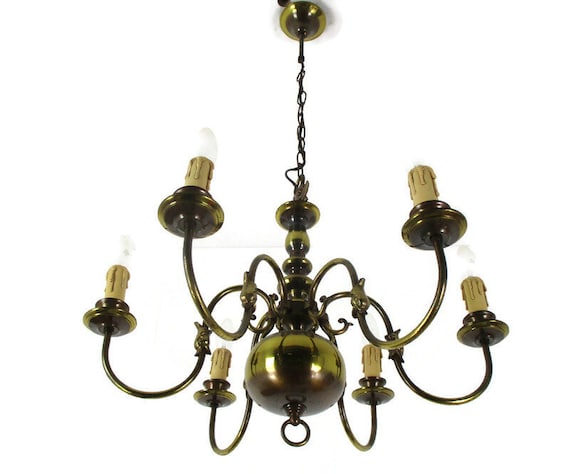 Flemish Dutch Chandelier 6 Arm Lights Brass Eagle Barn Farm