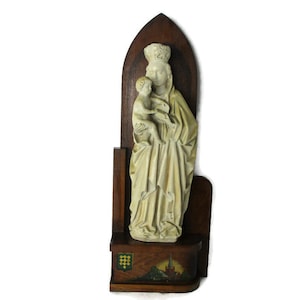 Hand painted Chapel Niche Madonna Virgin Mary Infant Child Statue Plaster Lovely