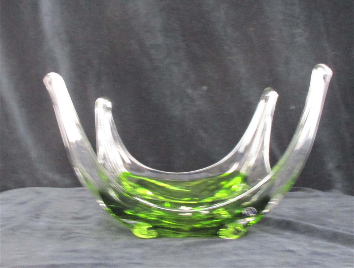 Centerpiece Bowl Hand Blown Art Glass Fruit Dish Brown Clear Etsy