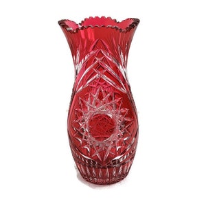 Crystal Ruby Red Cranberry Clear to Cut Bowl Vase Dot Star Beautiful  VSL Style