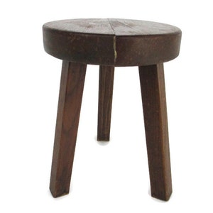 Antique Hand Carved wood Milking Stool Pedestal Table Pedestal Barn Style Funky