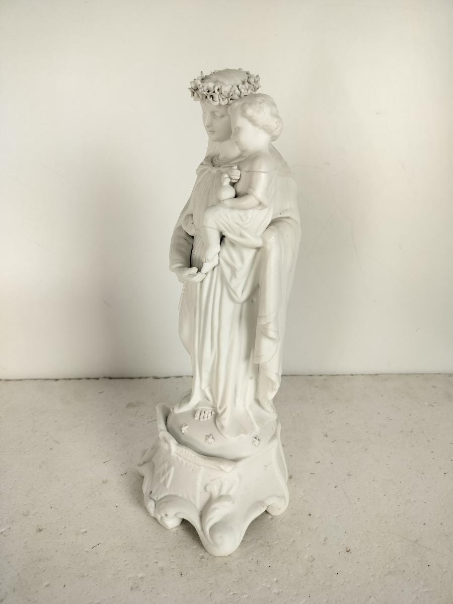 Antique Bisque Porcelain Statue Figurine Virgin Mary Madonna Infant ...