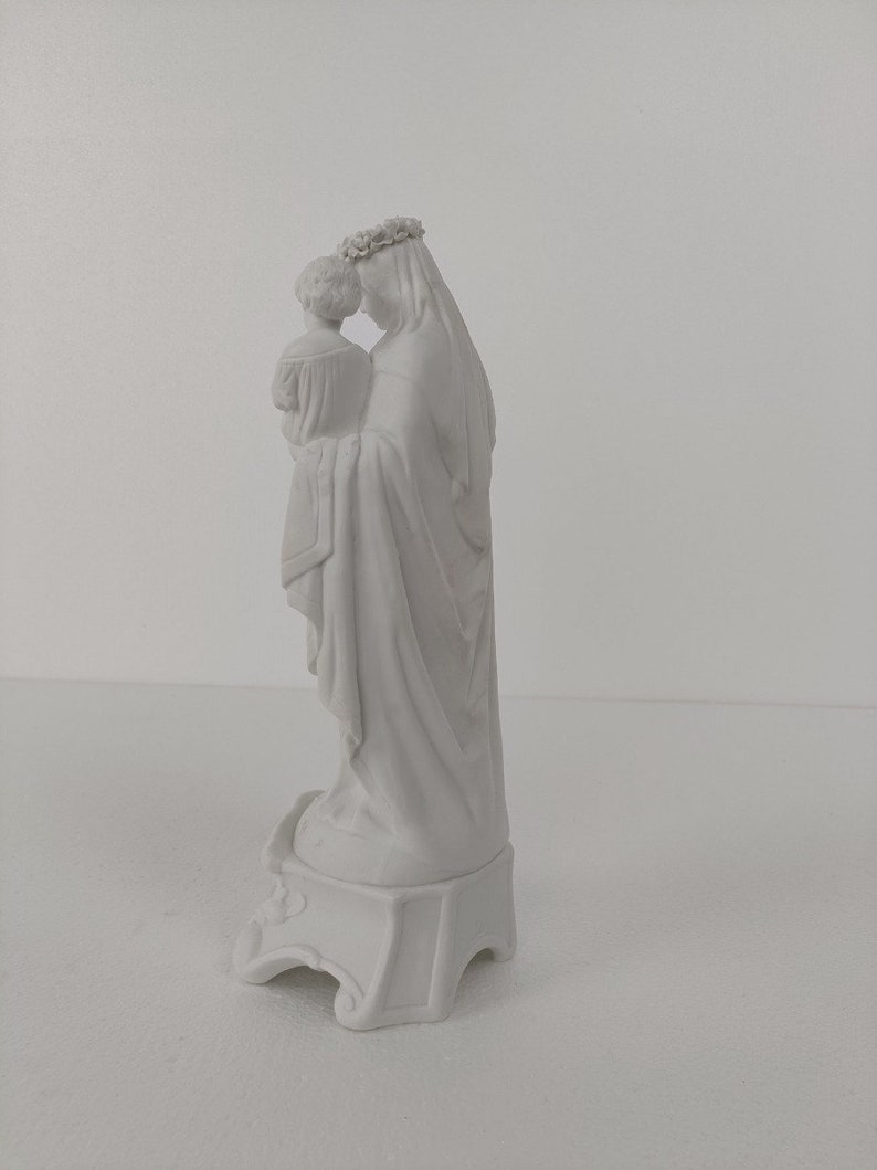 French Antique 1900 Bisque Statue Virgin Mary Our Lady Infant Jesus ...