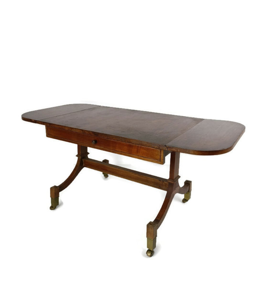 Edwardian Style Vintage Table Carved Wood on Wheels Side Coffee Gateleg ...