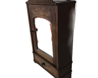 Antique Medicine Apothecary Pharmacy cabinet wall hanging beveled glass barn style