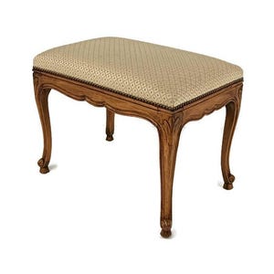 Vintage Footstool Ottoman  Fabric Louis XV style Hobnails ornate carved wood