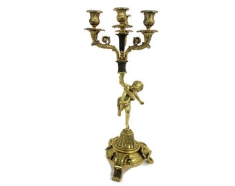 Glorious Embossed Brass Ornate Candle Holder Candelabra 4 arm Centerpiece Cherub Putti WOW